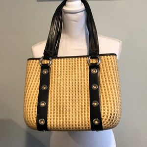 Max of New York rattan and black purse..13 inches wide 10 inches long